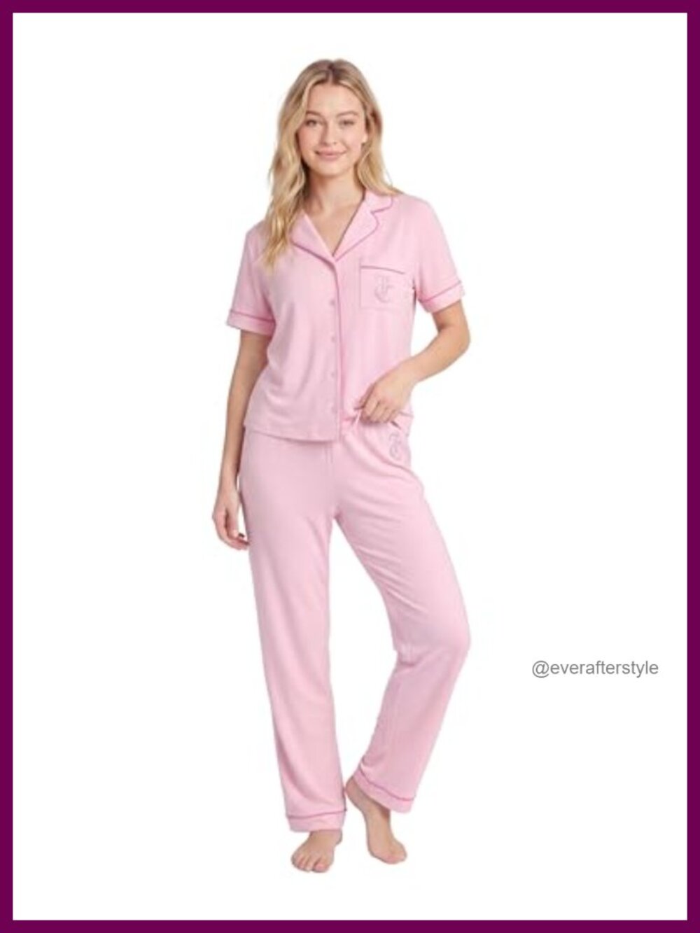 Juicy Couture 2 Piece Pajama Set Notch Collar Button Down Top Long Pants